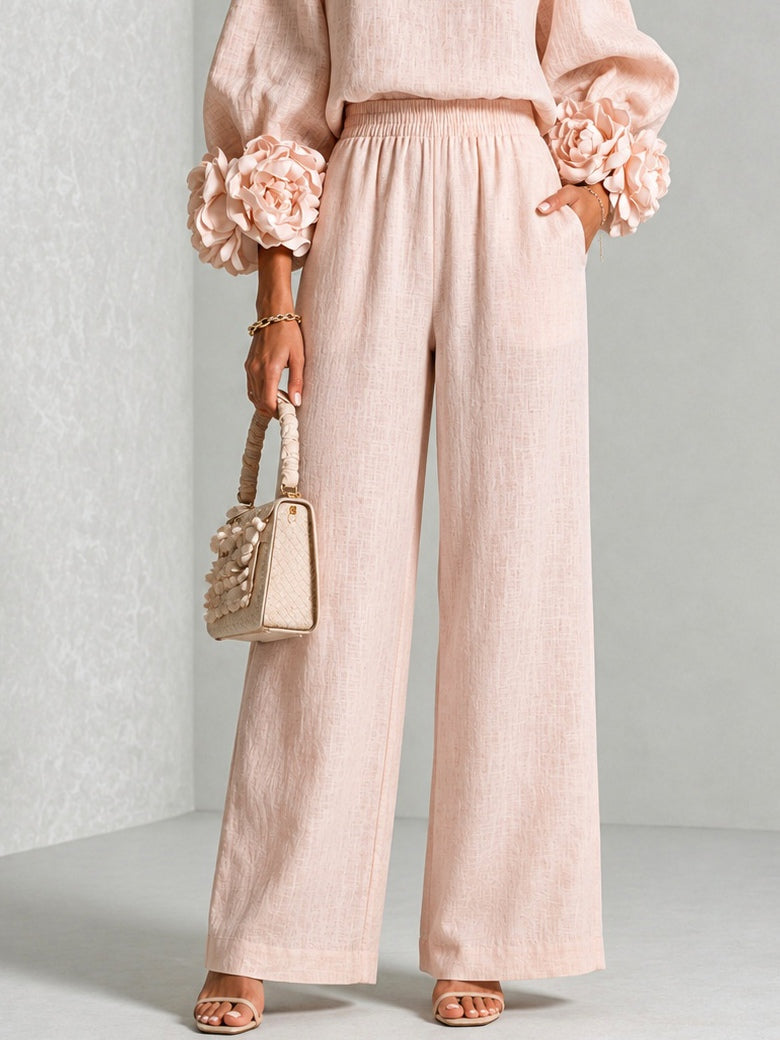 Ensemble Rosalie rose — détail de la taille élastiquée du pantalon