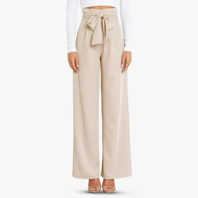 Pantalon large en tissu pour femmes avec ceinture à nouer