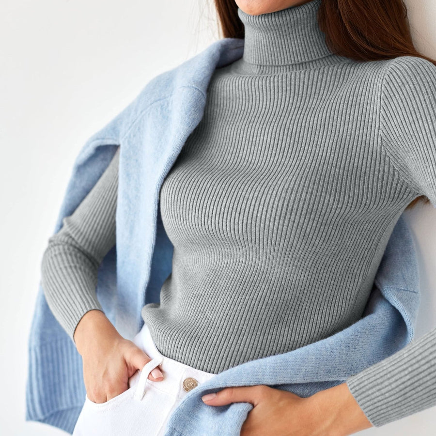 Pull Col Montant à Côtes Épaisses