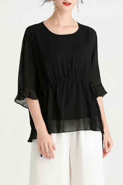 Zalani | Summer Short-Sleeve Plus Size Slimming Silk Blouse