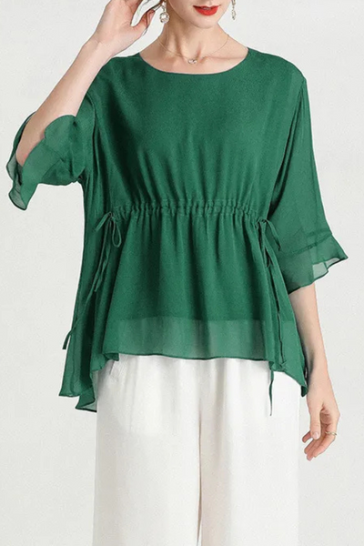 Zalani | Summer Short-Sleeve Plus Size Slimming Silk Blouse