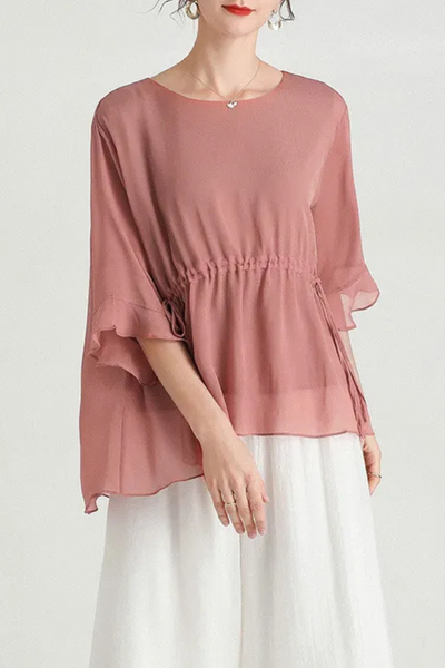 Zalani | Summer Short-Sleeve Plus Size Slimming Silk Blouse