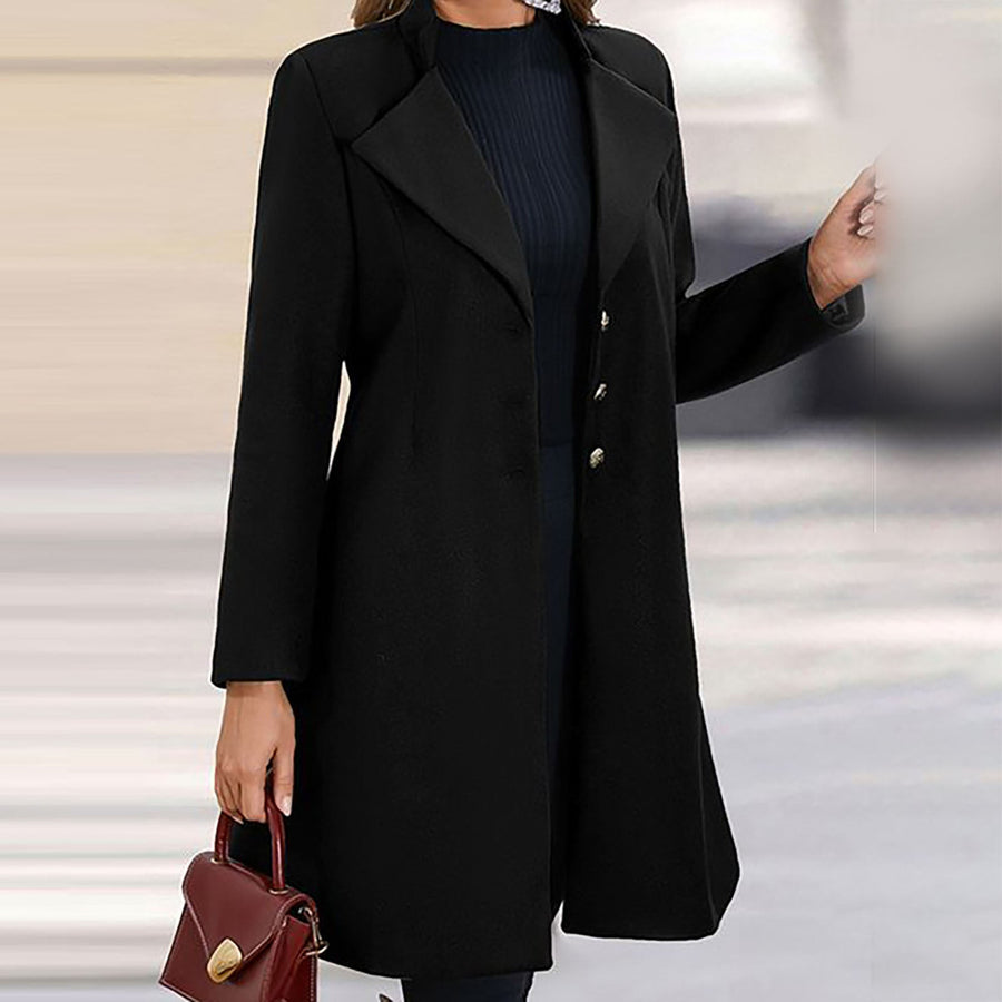 Manteau Long Cintré à Col Cranté