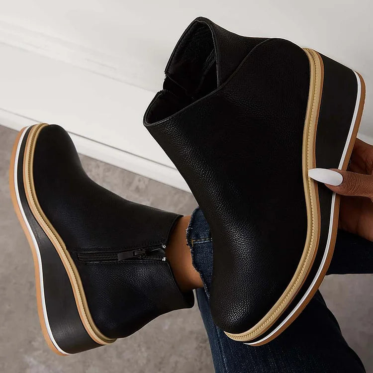 Bottines à Talon Compensé et Fermeture Éclair