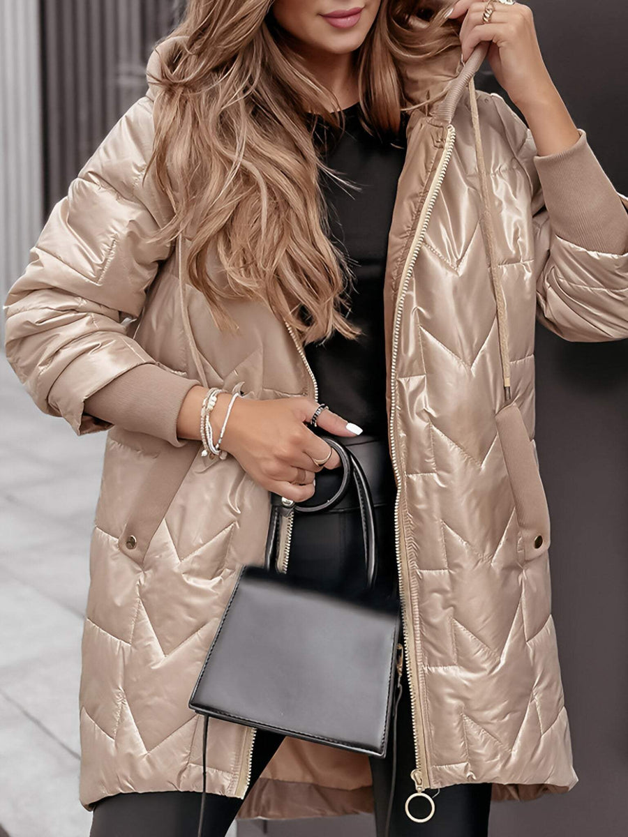 Manteau Long Matelassé à Capuche