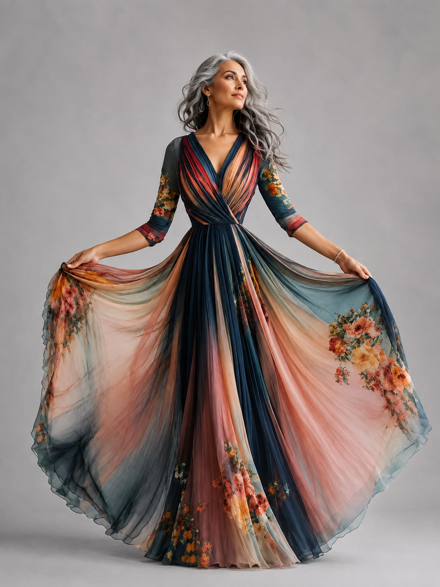 Robe Callie — Décolleté en V et détails patchwork vue latérale