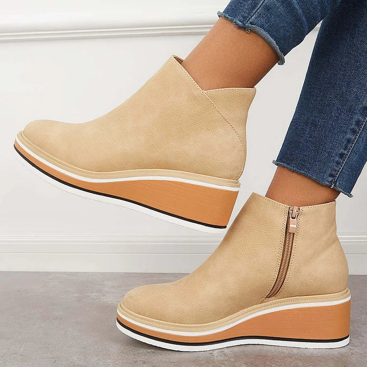 Bottines à Talon Compensé et Fermeture Éclair
