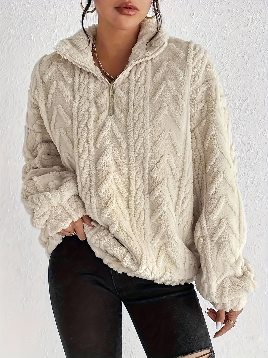 Pull Col Montant à Torsades Demi-Zip