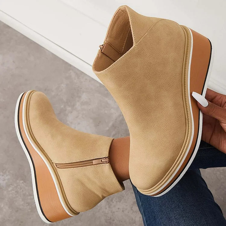 Bottines à Talon Compensé et Fermeture Éclair