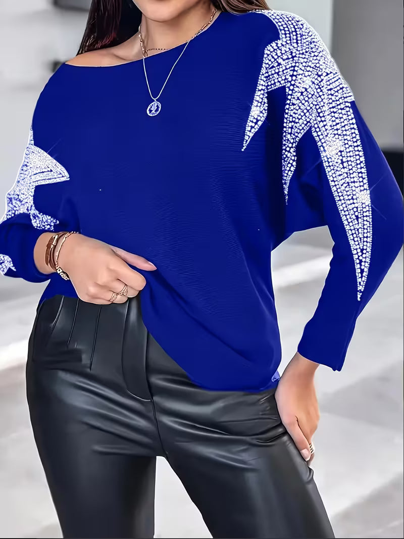 Pull imprimé étoilé — vue de dos, manches longues