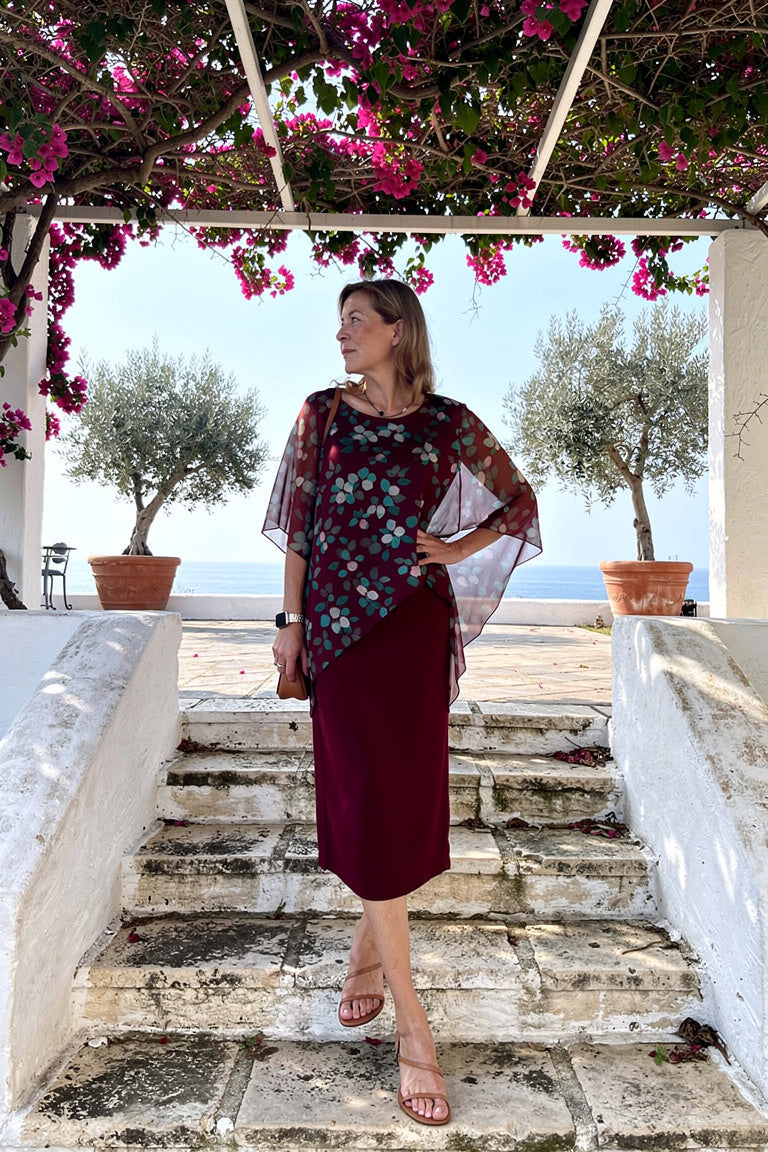 Robe Fleurie Intemporelle - Élégance Raffinée pour Femme — Rouge — Estée Paris