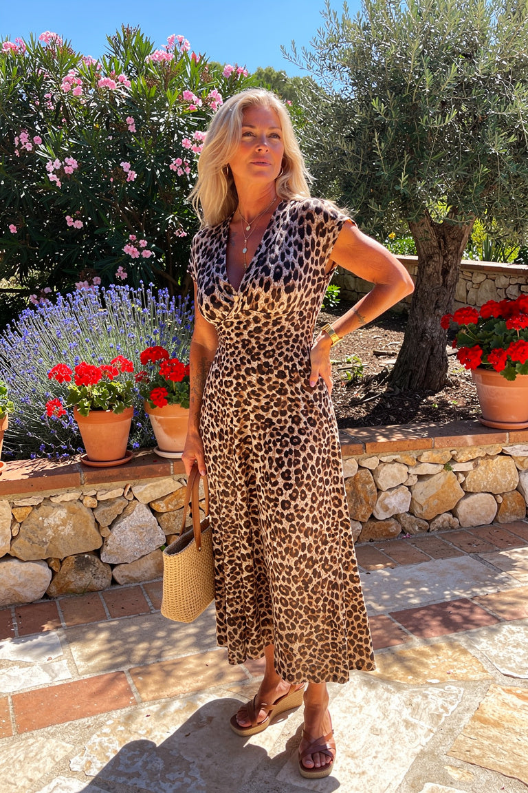 Nathalie - Robe Midi Motif Léopard — 2XL — Estée Paris