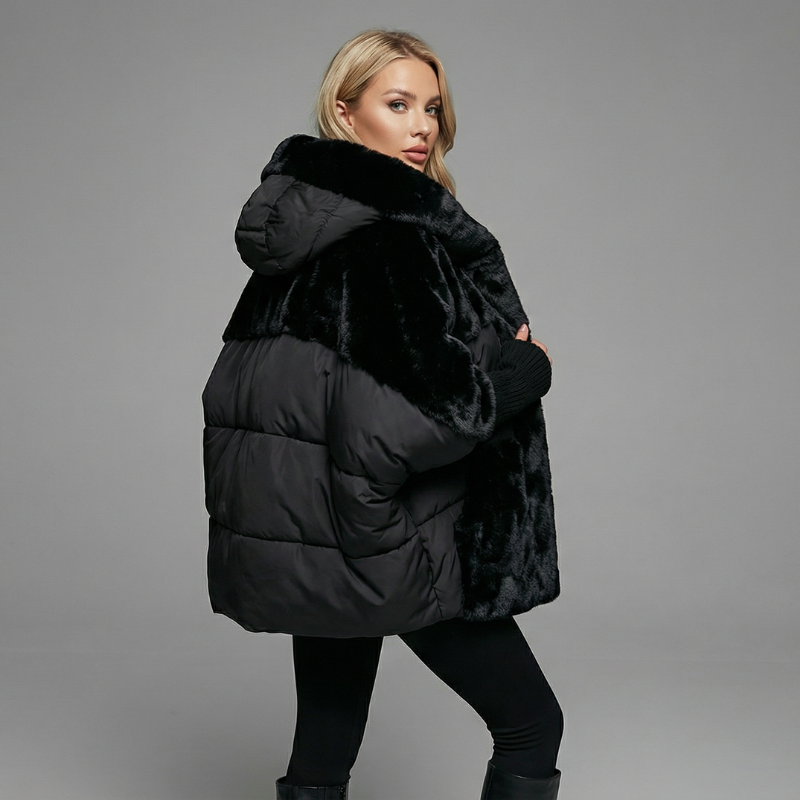 Manteau Long Oversize à Capuche Bordée