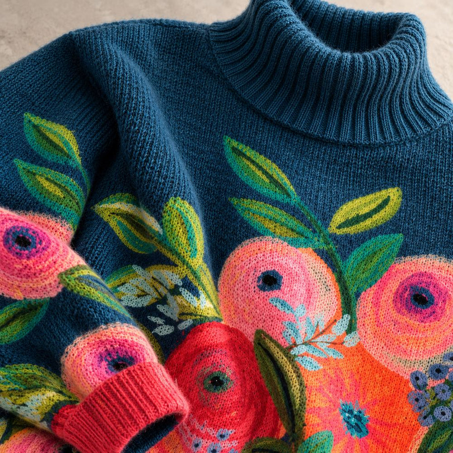 Pull Col Montant à Broderies Florales
