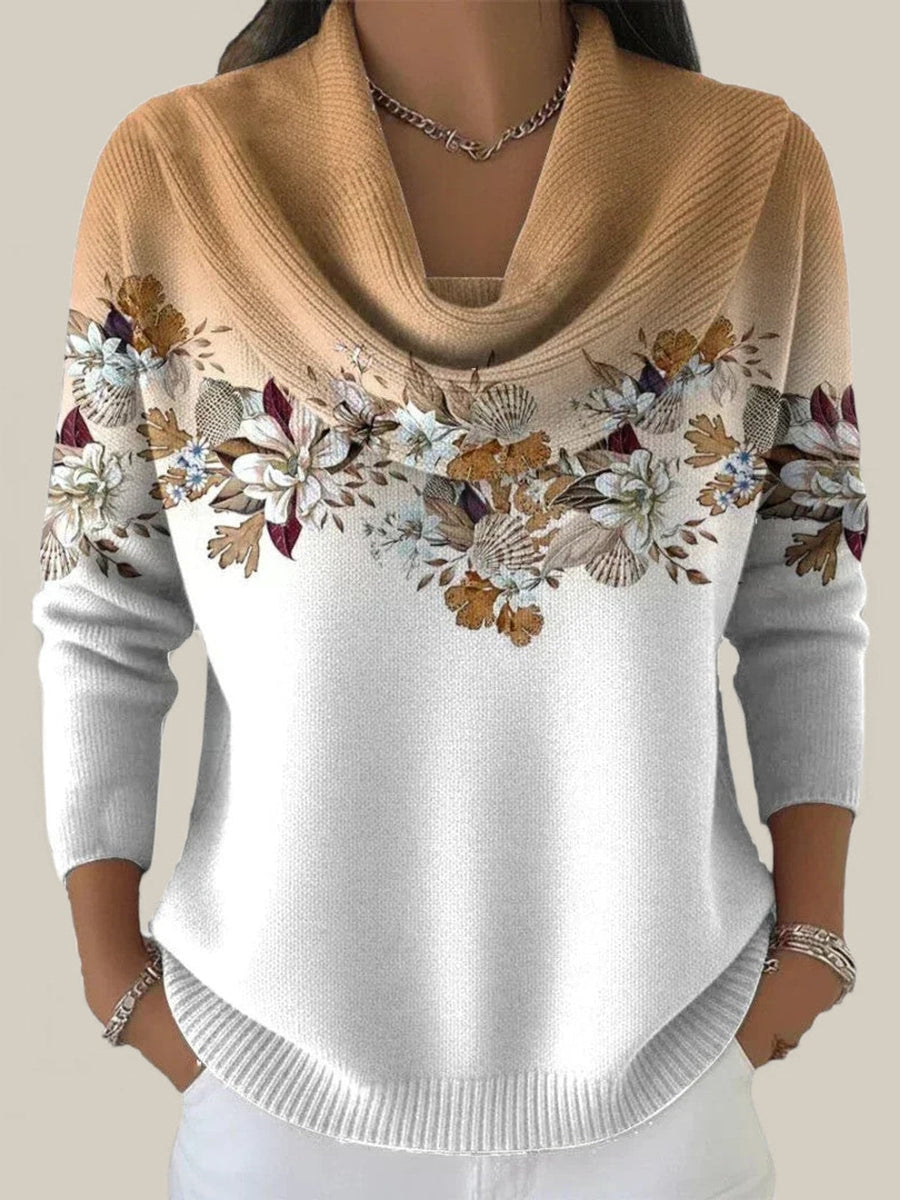 Pull Col Montant Fleuri Coupe Fluide