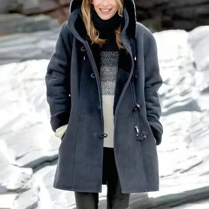 Manteau Mi-long à Capuche Bordée Douillette