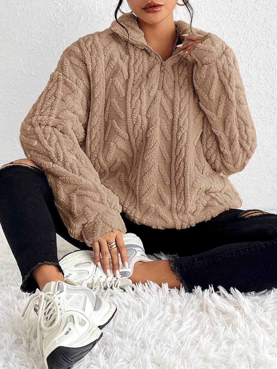 Pull Col Montant à Torsades Demi-Zip