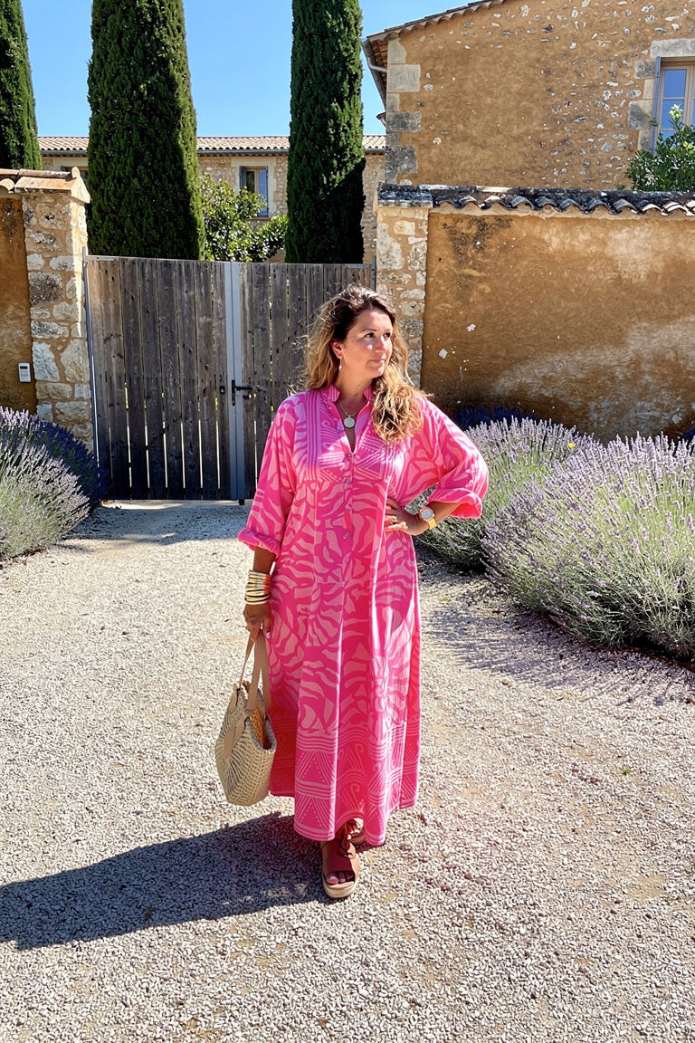 Robe Longue Imprimé Sophistiqué - Élégance Estivale — Rose — Estée Paris