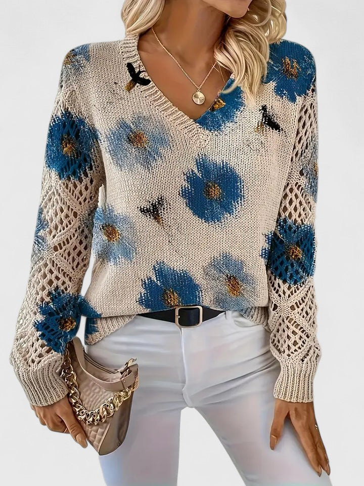 Pull Col V Floral Élégant
