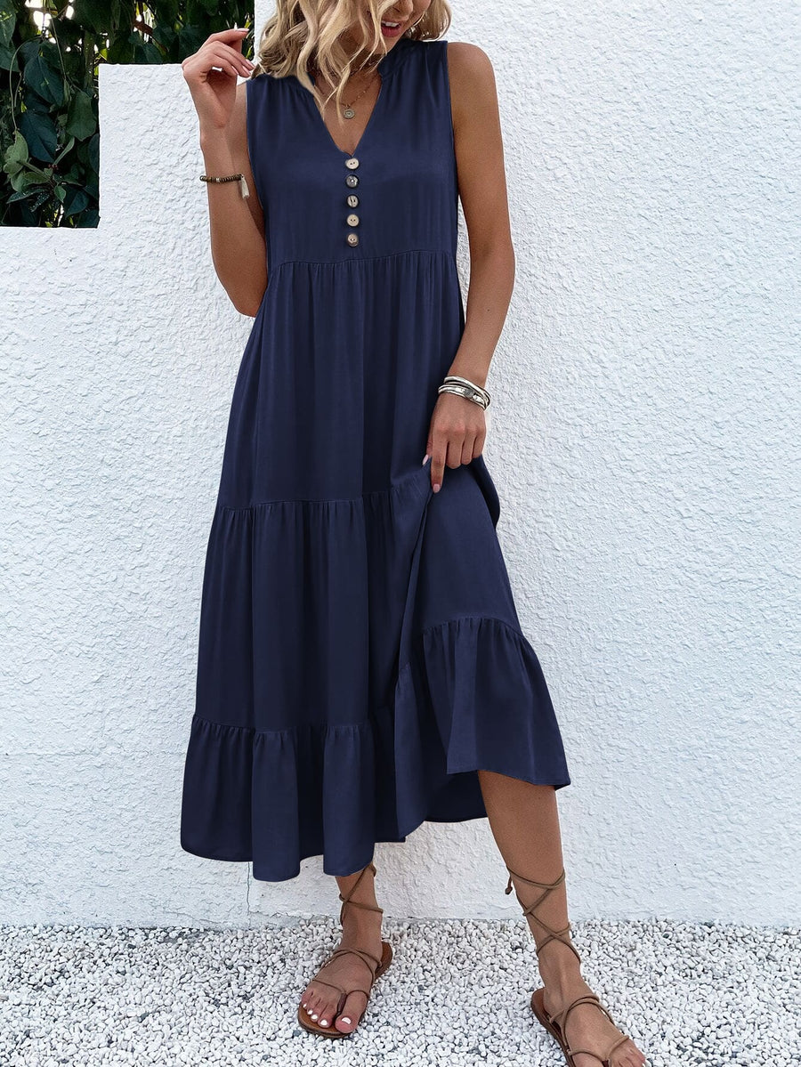 Robe maxi fluide à volants — vue arrière, ligne épurée