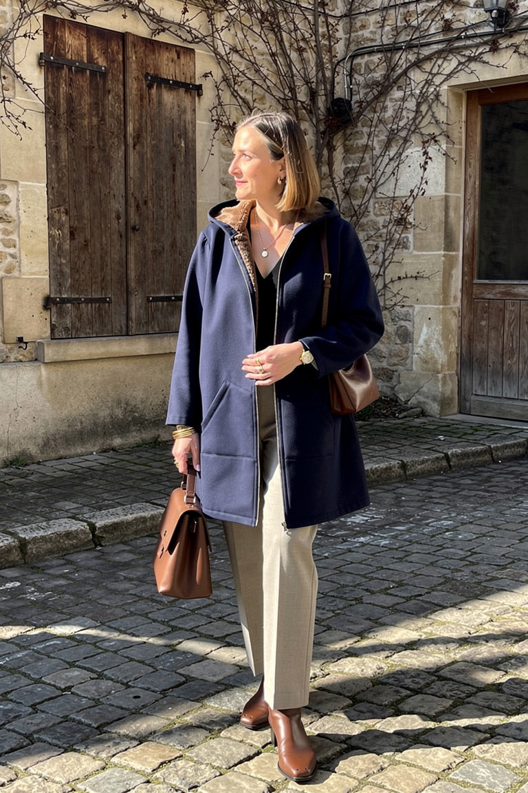 Manteau Capuche Doublé Douillet — Bleu Marine — Esteé Paris
