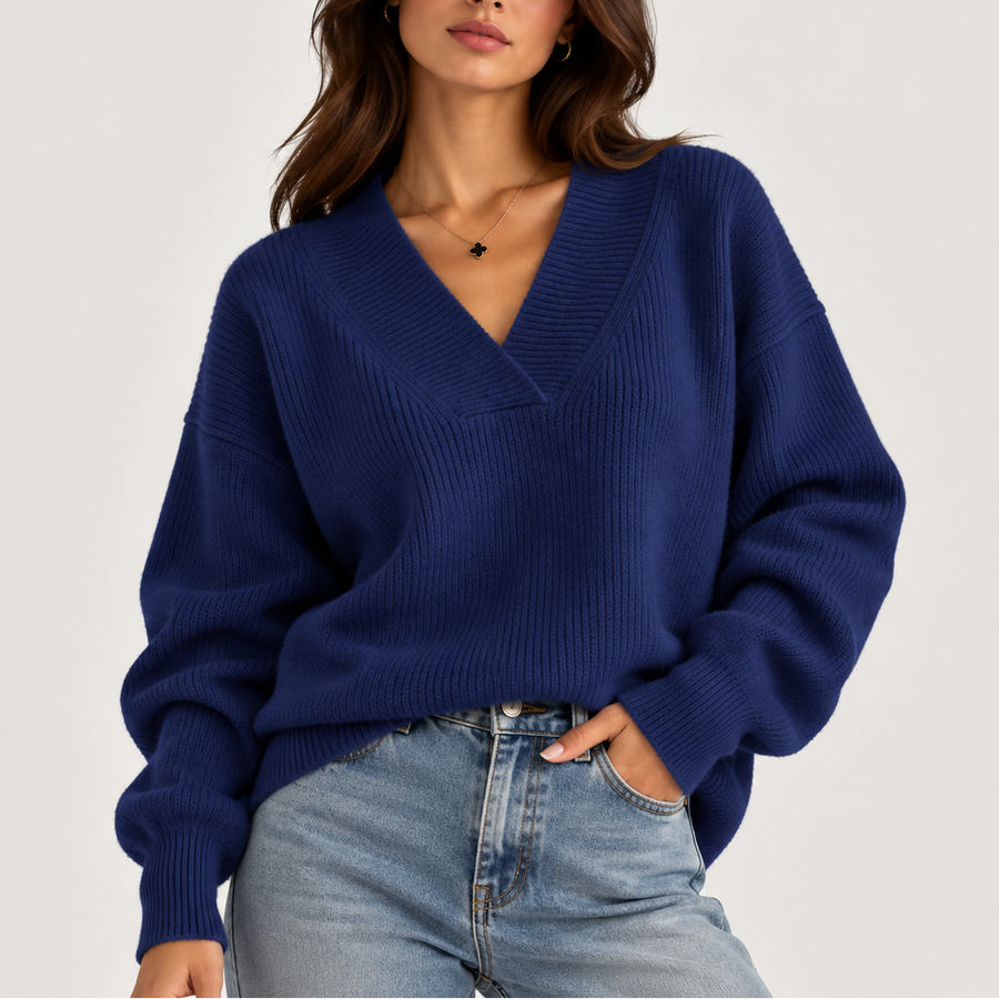 Pull Col V Ample à Côtes