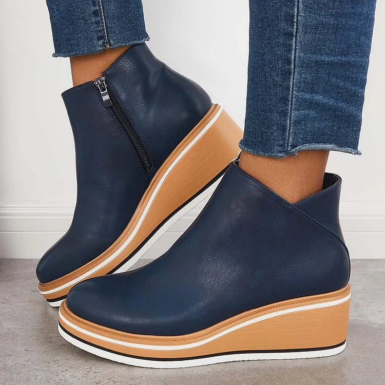 Bottines à Talon Compensé et Fermeture Éclair