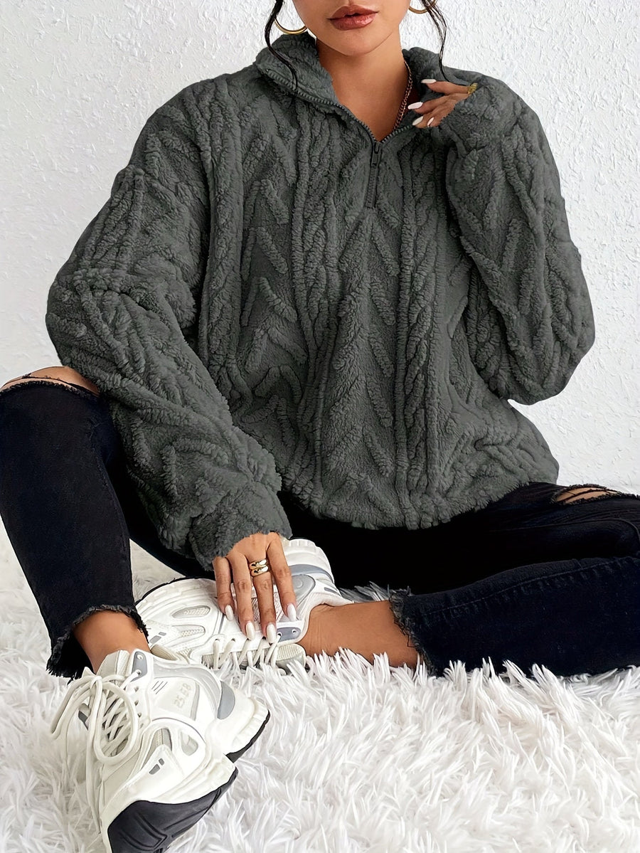Pull Col Montant à Torsades Demi-Zip