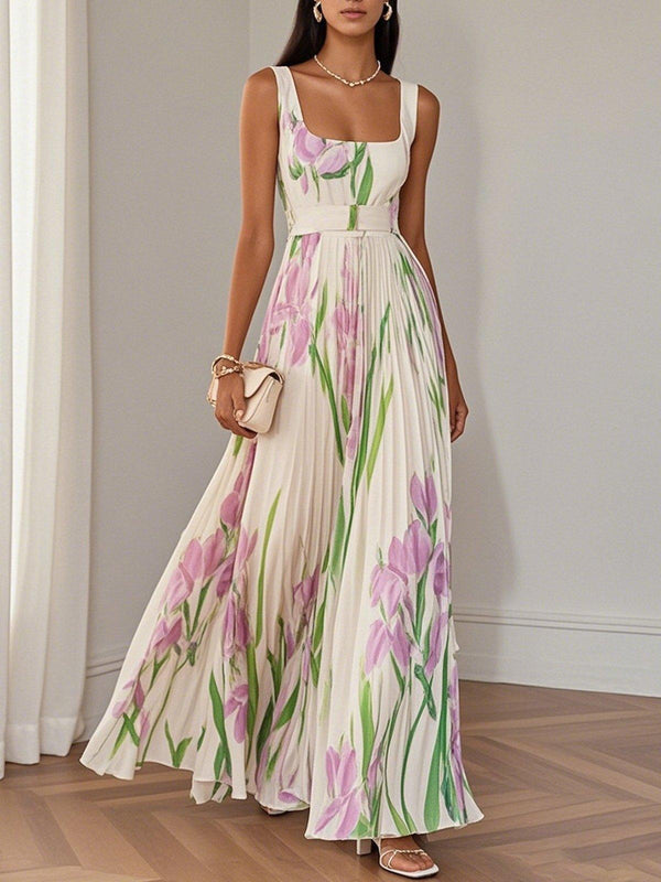 Robe Longue Plissée en Mousseline - Élégance Intemporelle