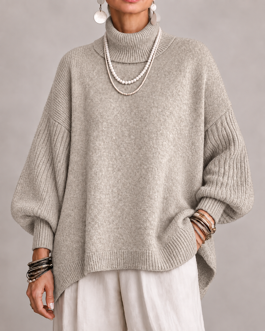 Pull Col Montant Oversize à Côtes