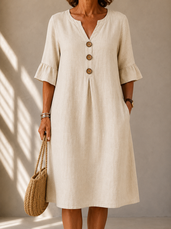 Vestido elegante con botones y mangas con volantes