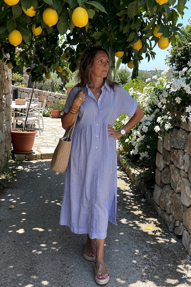 Robe Maxi Fluide Décontractée | Esteé Paris — Bleu — Estée Paris