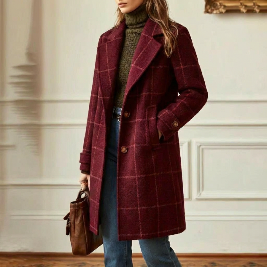 Manteau Long Croisé à Carreaux Verts