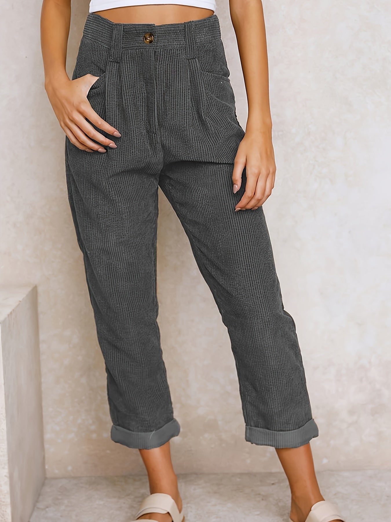 Pantalons en velours côtelé à jambes droites pour femmes