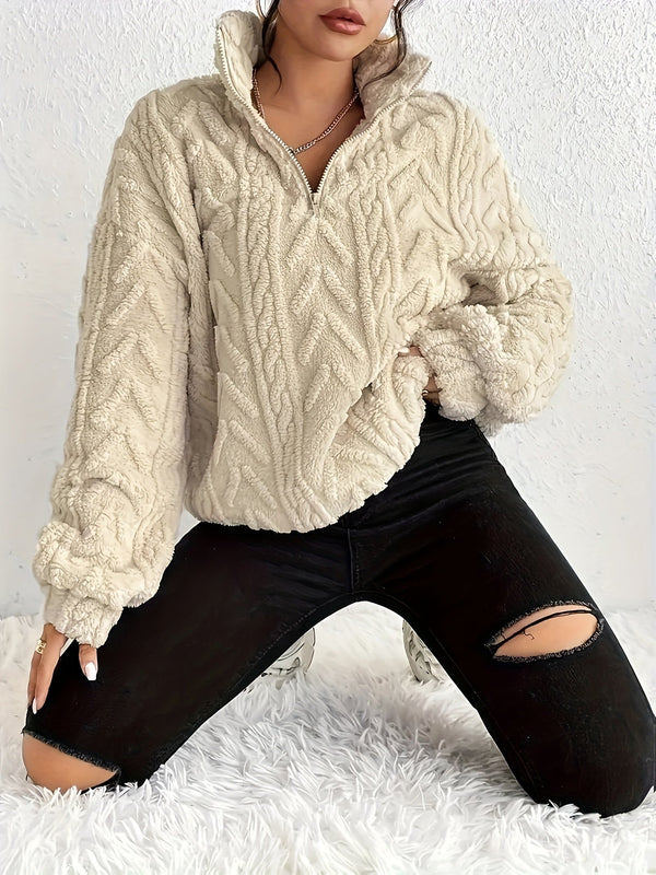 Pull Col Montant à Torsades Demi-Zip