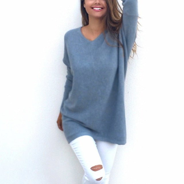 Pull Col Rond Fluide bleu ciel — détail de la coupe et du col