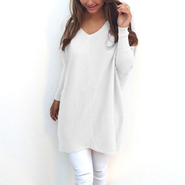 Pull Col Rond Fluide blanc — silhouette complète et ligne épurée