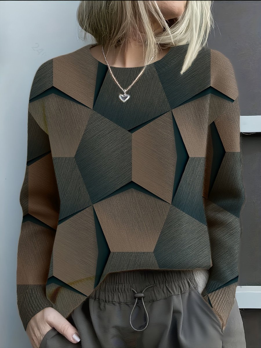 Pull Col Rond Motif Géométrique Graphique