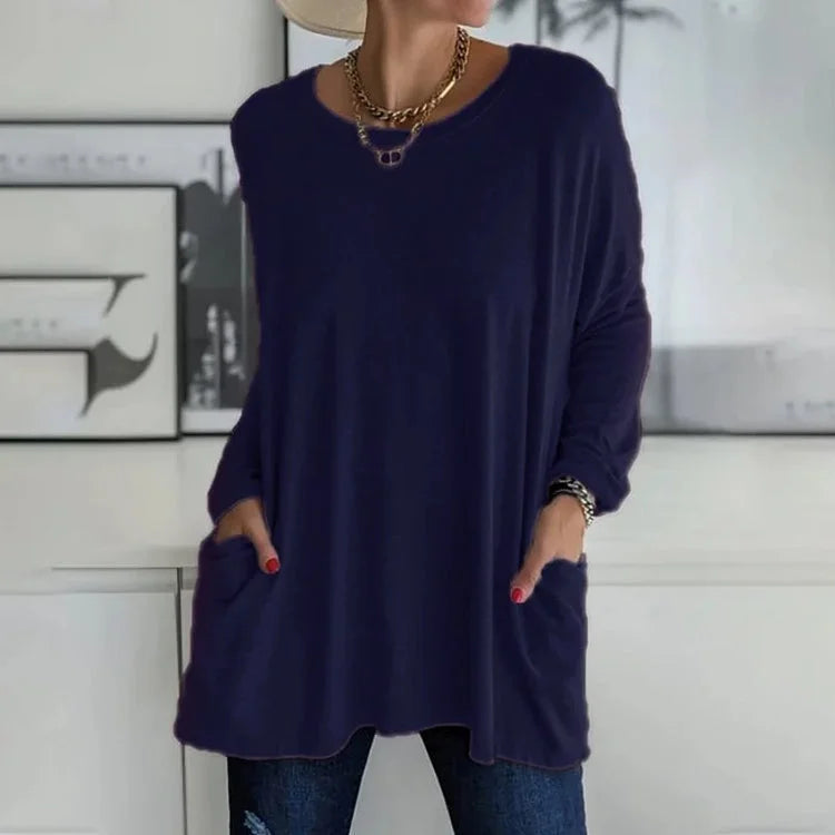 Pull Oversize Col Rond Poches Pratiques