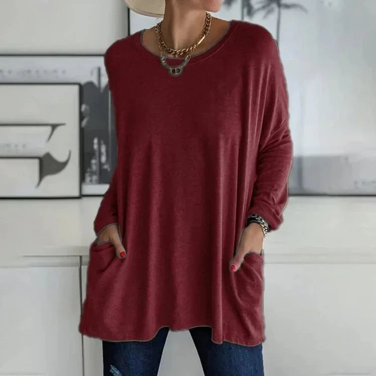 Pull Oversize Col Rond Poches Pratiques