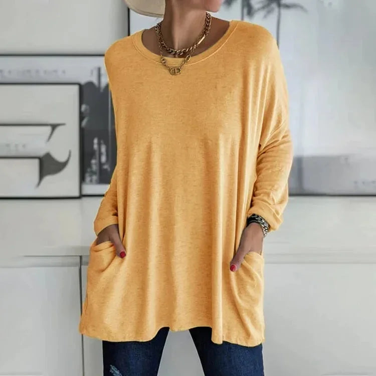 Pull Oversize Col Rond Poches Pratiques