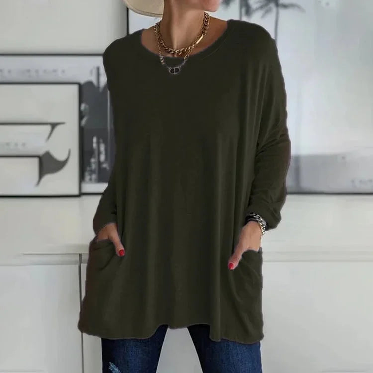Pull Oversize Col Rond Poches Pratiques