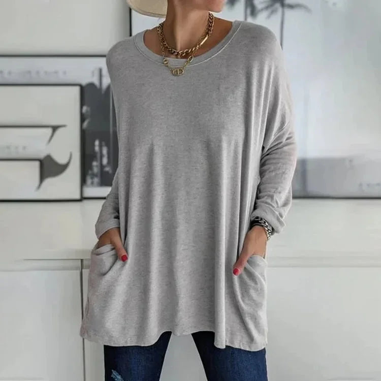 Pull Oversize Col Rond Poches Pratiques