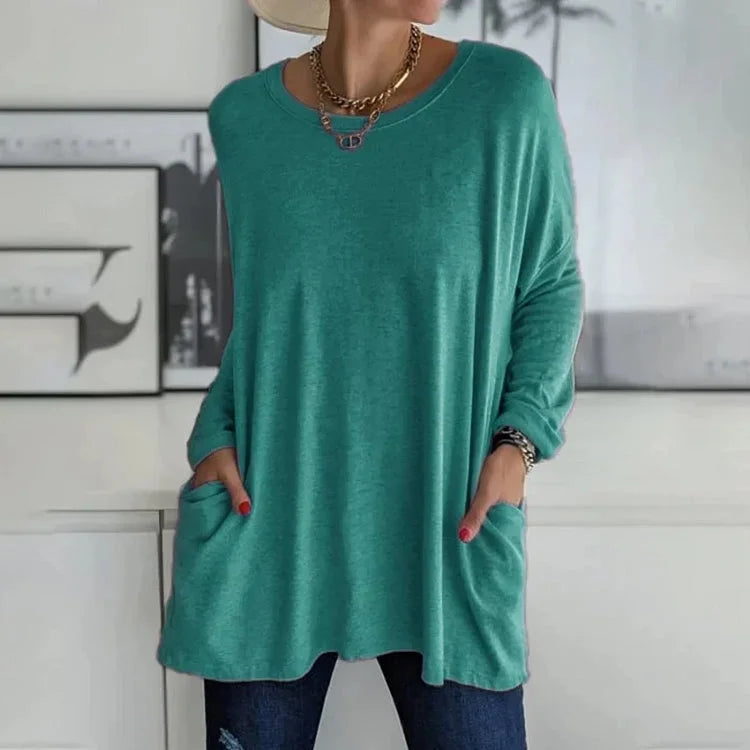 Pull Oversize Col Rond Poches Pratiques
