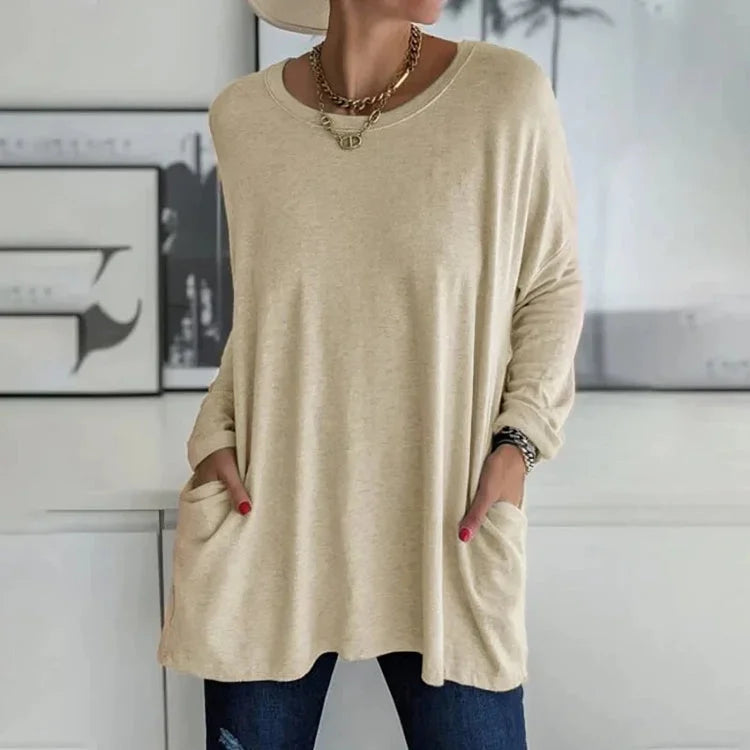Pull Oversize Col Rond Poches Pratiques