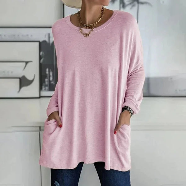 Pull Oversize Col Rond Poches Pratiques