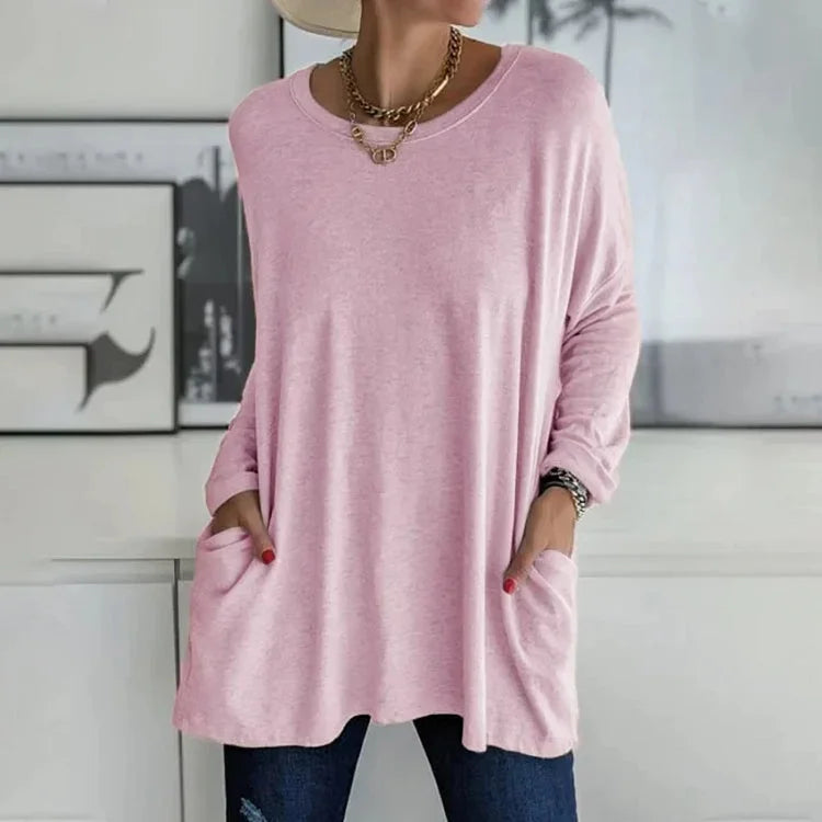 Pull Oversize Col Rond Poches Pratiques
