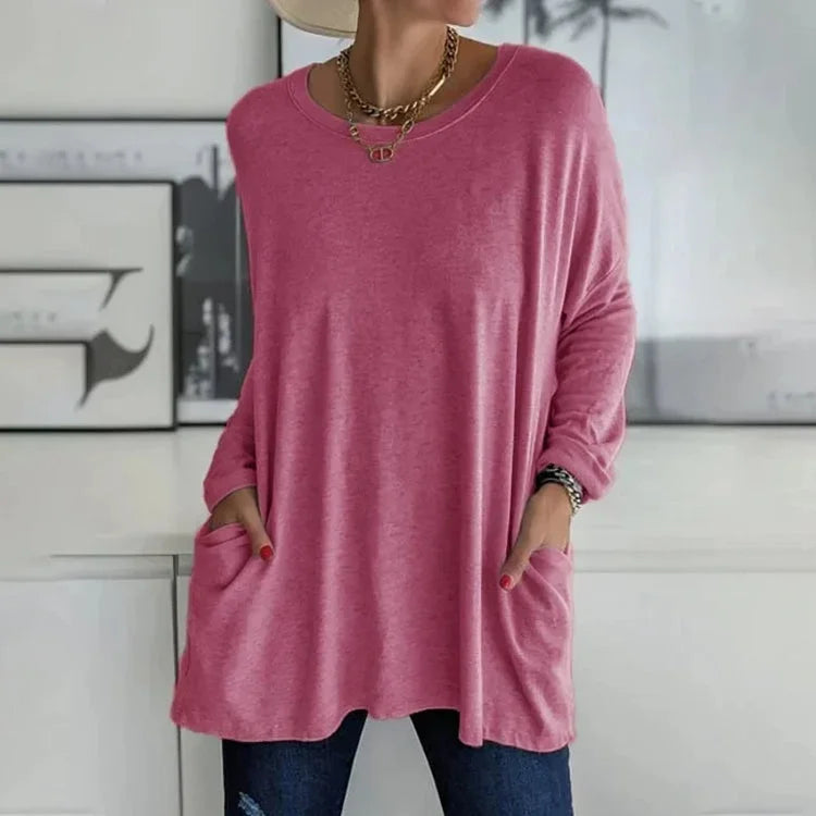 Pull Oversize Col Rond Poches Pratiques