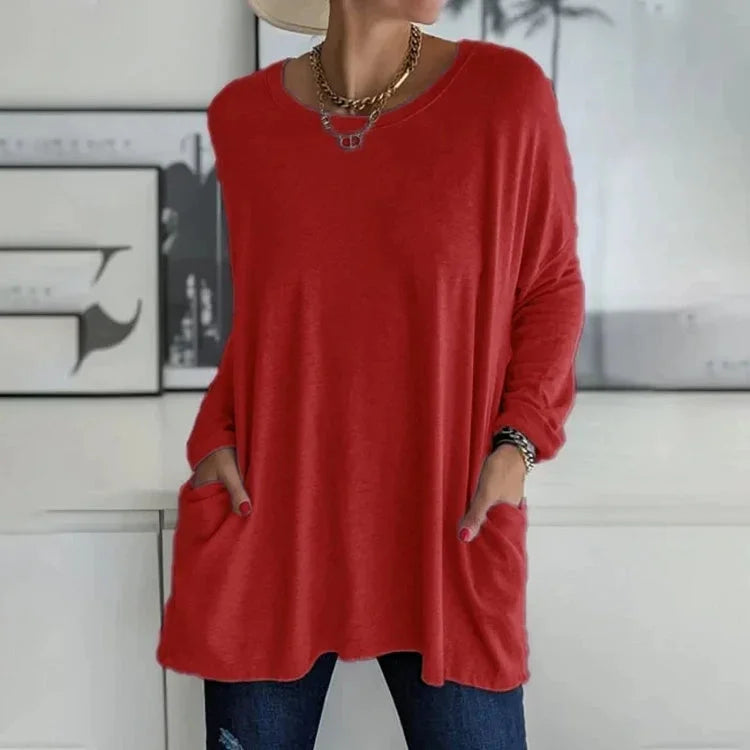 Pull Oversize Col Rond Poches Pratiques