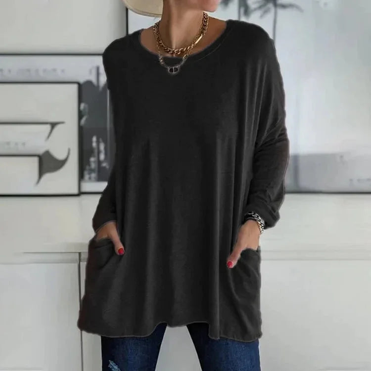 Pull Oversize Col Rond Poches Pratiques
